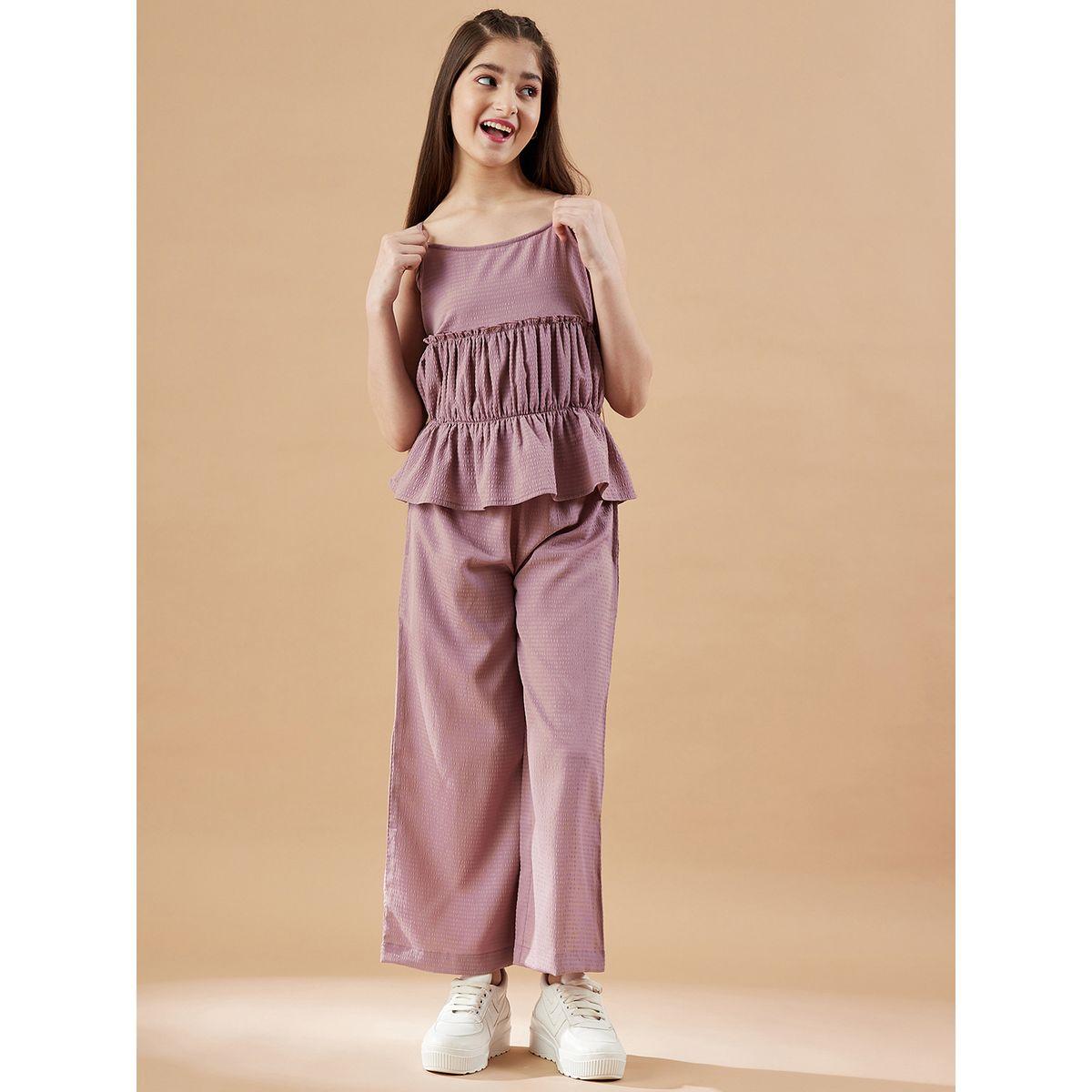 Styli Gathered Detail Top & Trousers Set-girls-clothing-setsandcoords-image-1
