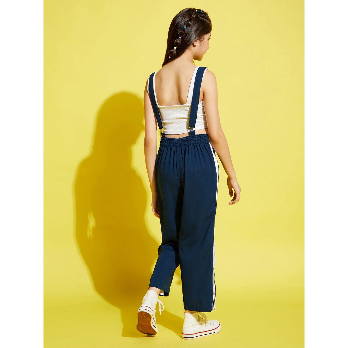 Styli Side Popper Button Detail Dungaree-girls-clothing-rompers-image-3