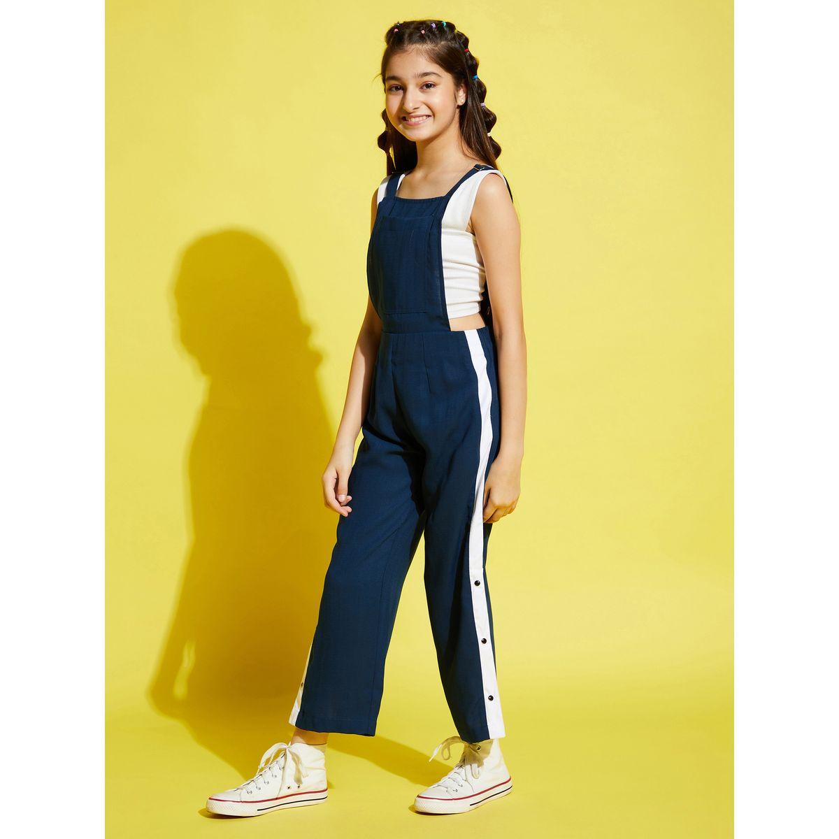Styli Side Popper Button Detail Dungaree-girls-clothing-rompers-image-4