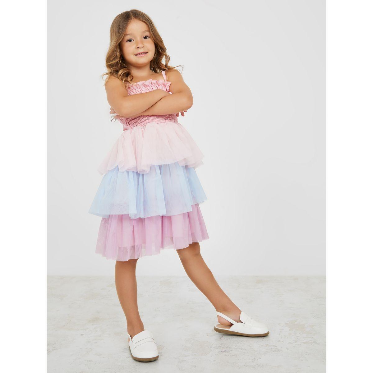Styli Colorblock Mesh Insert Layered Dress-girls-clothing-dressesandjumpsuits-image-2