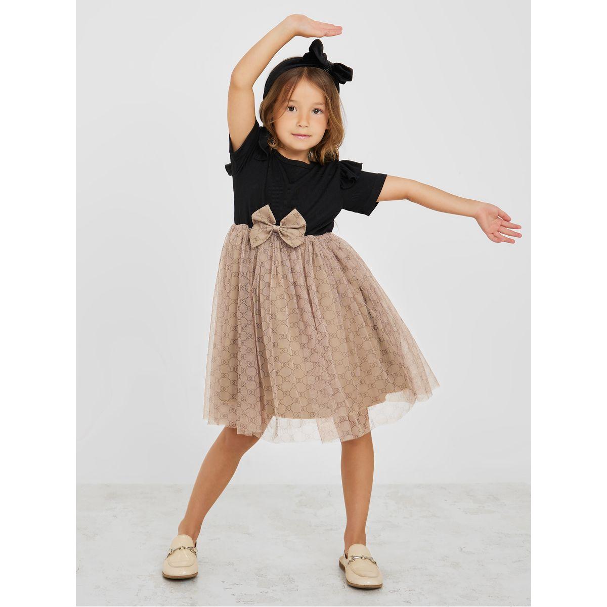 Styli Bow Applique Mesh Insert Dress -girls-clothing-dressesandjumpsuits-image-1