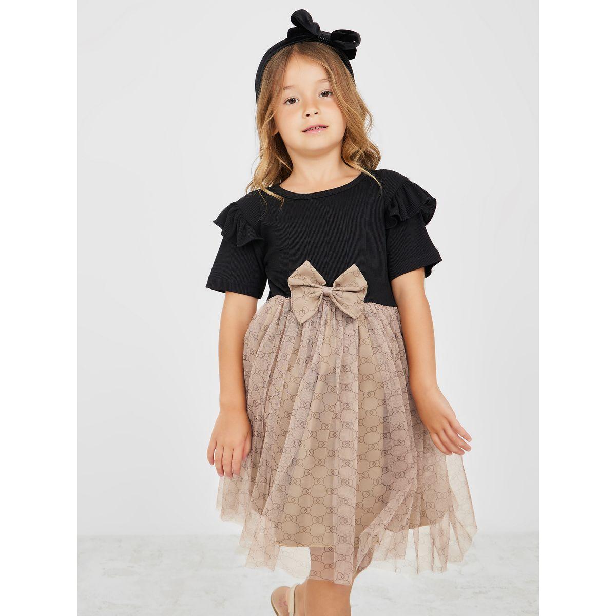 Styli Bow Applique Mesh Insert Dress -girls-clothing-dressesandjumpsuits-image-2