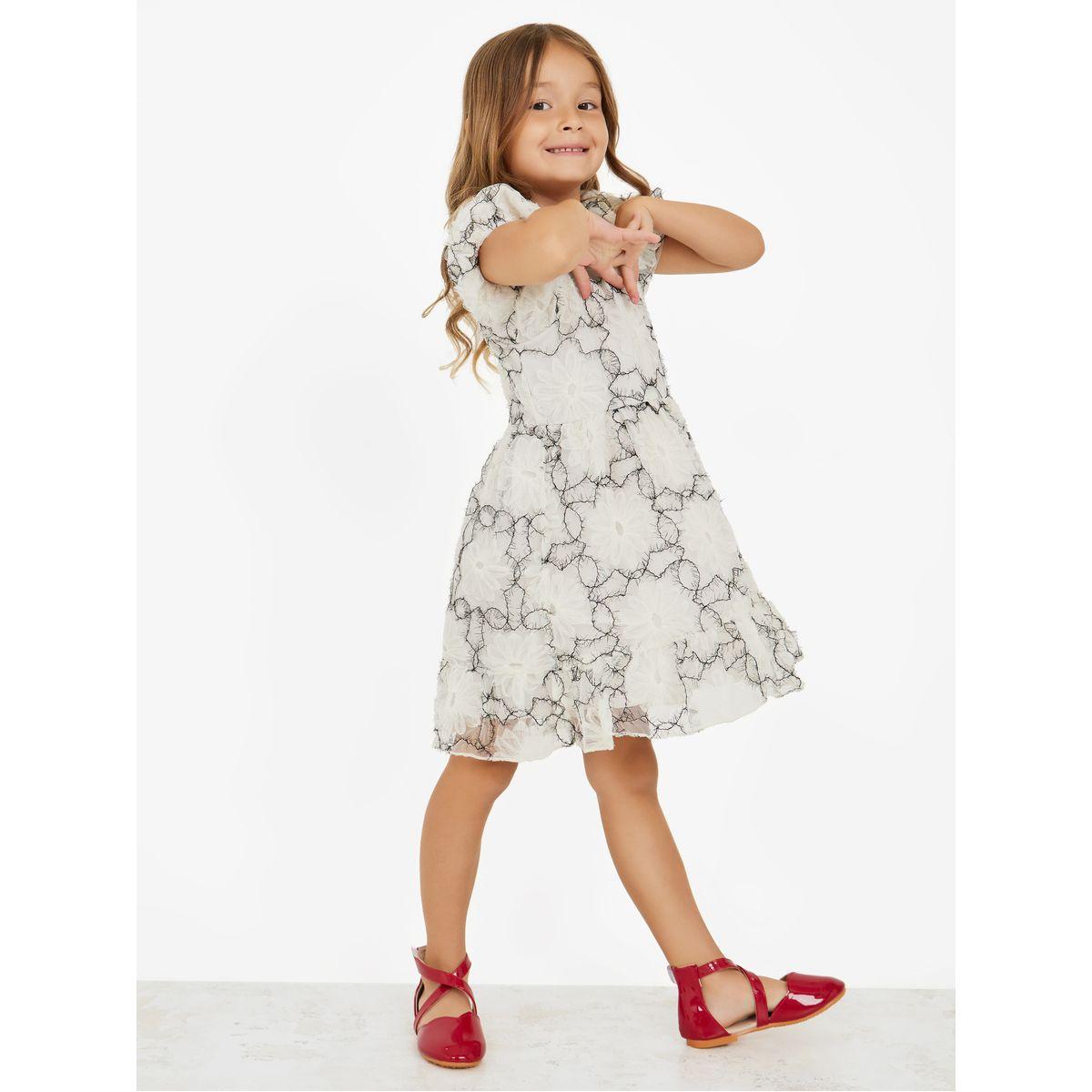 Styli Floral Textured Mesh Insert Puff Sleeves Dress-girls-clothing-dressesandjumpsuits-image-2