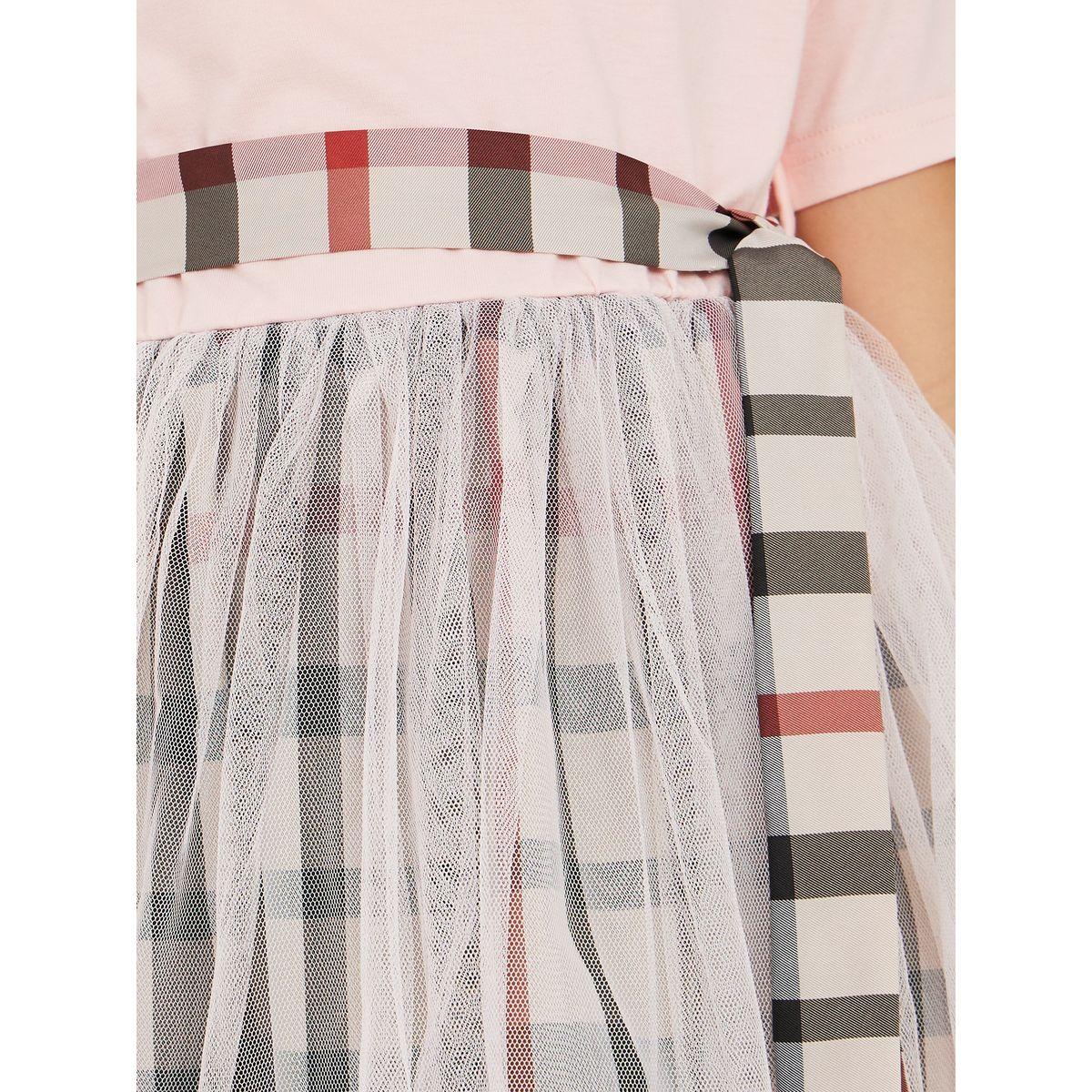 Styli Plaid Ruffle Neck Mesh Detail Dress-girls-clothing-dressesandjumpsuits-image-3
