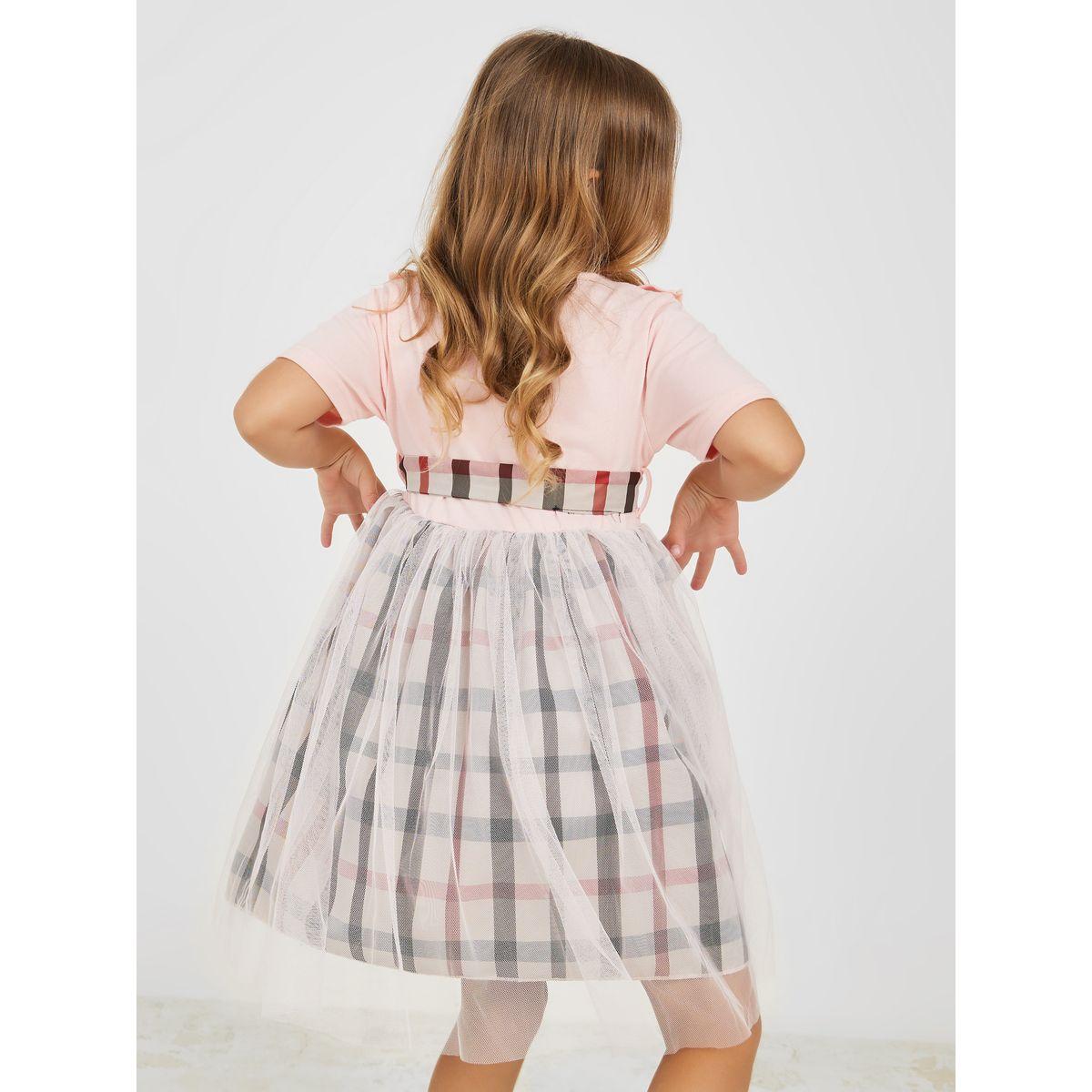 Styli Plaid Ruffle Neck Mesh Detail Dress-girls-clothing-dressesandjumpsuits-image-4