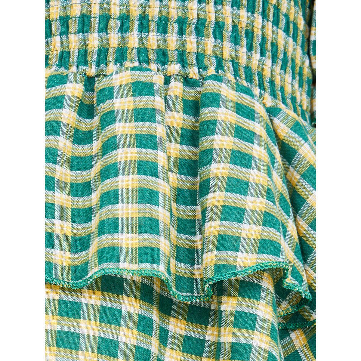 Styli Plaid Puff Sleeves Layered Smocked Detail Dress -girls-clothing-dressesandjumpsuits-image-3