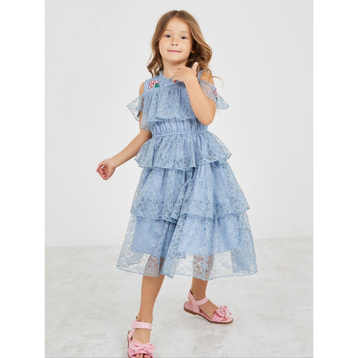 Styli Lace Detail Embroidered Cold Shoulder Tiered Dress-girls-clothing-dressesandjumpsuits-image-1