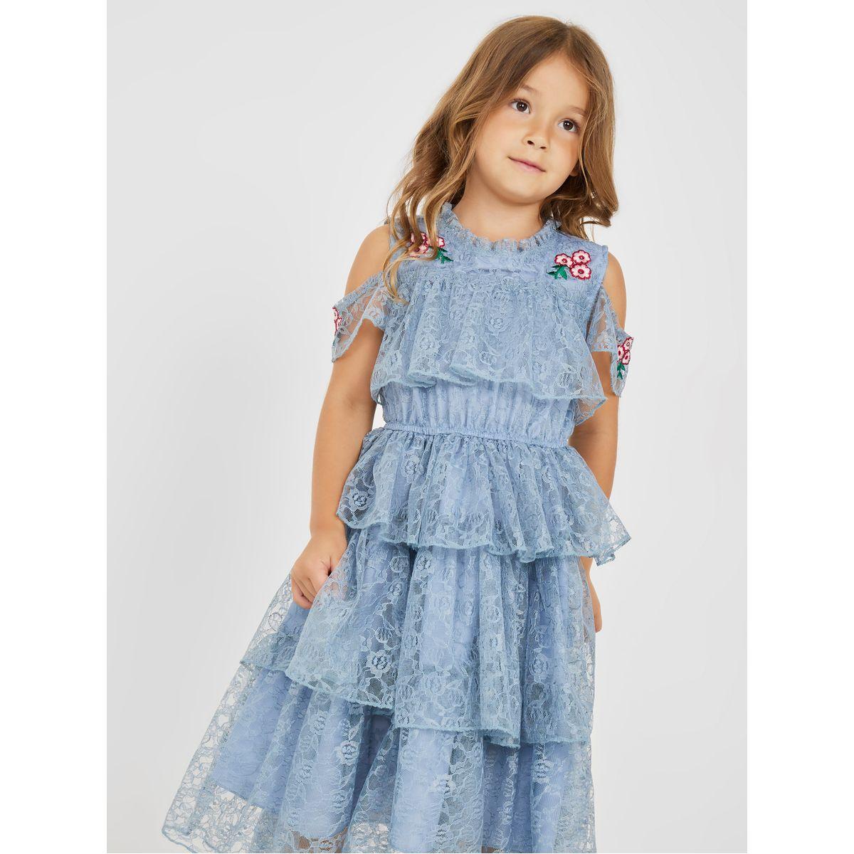 Styli Lace Detail Embroidered Cold Shoulder Tiered Dress-girls-clothing-dressesandjumpsuits-image-2