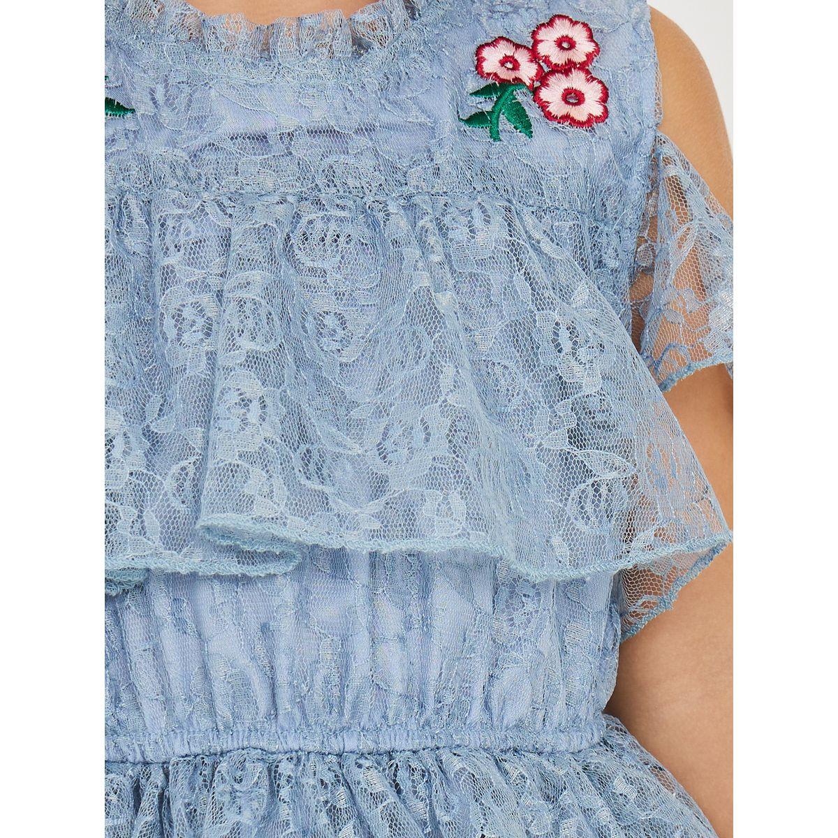Styli Lace Detail Embroidered Cold Shoulder Tiered Dress-girls-clothing-dressesandjumpsuits-image-3