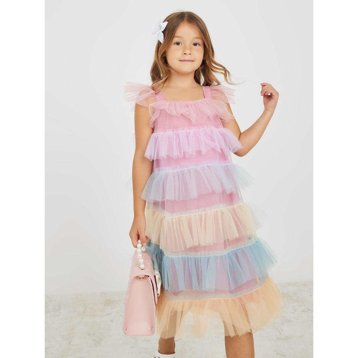 Styli Colorblock Mesh Ruffle Detail Dress-girls-clothing-dressesandjumpsuits-image-1