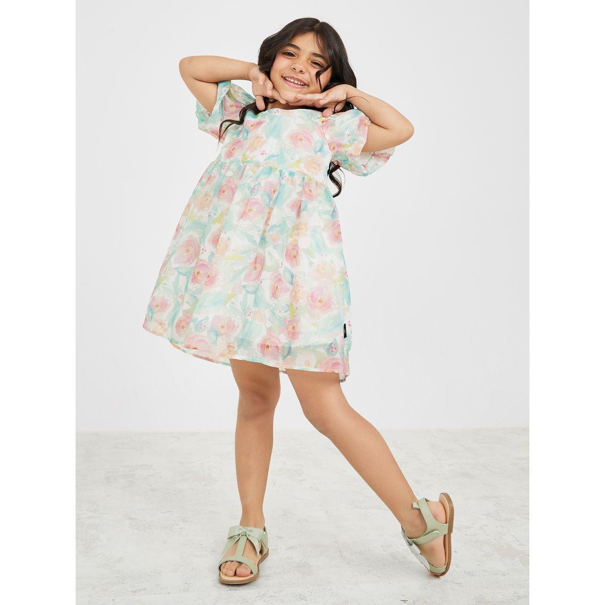 فستان مطبع بزهور واكمام بالون-girls-clothing-dressesandjumpsuits-image-2