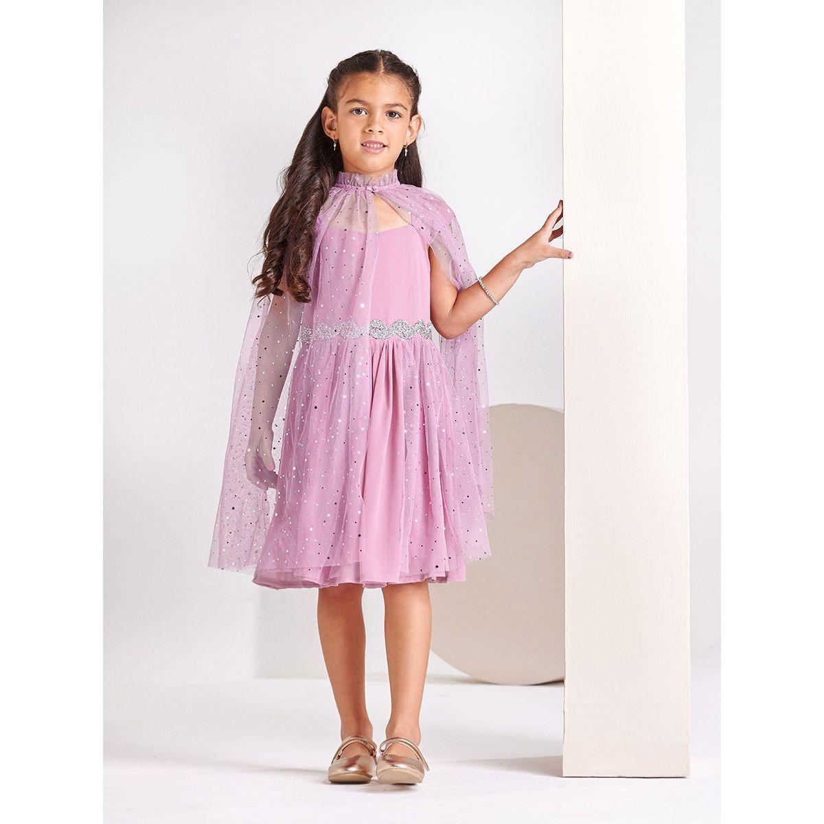 Styli Limited Cold Shoulder Embellished Dress with Cape Set-girls-clothing-dressesandjumpsuits-image-2