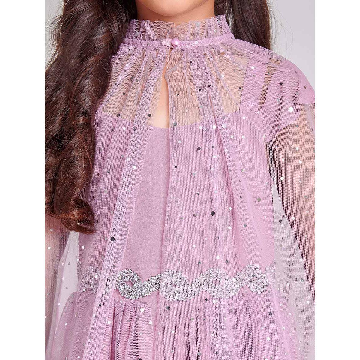 Styli Limited Cold Shoulder Embellished Dress with Cape Set-girls-clothing-dressesandjumpsuits-image-3