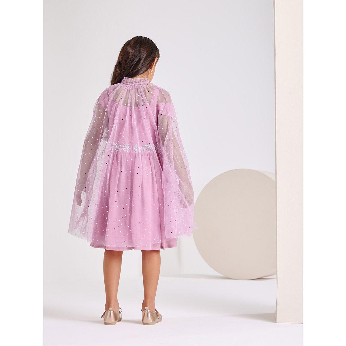 Styli Limited Cold Shoulder Embellished Dress with Cape Set-girls-clothing-dressesandjumpsuits-image-4