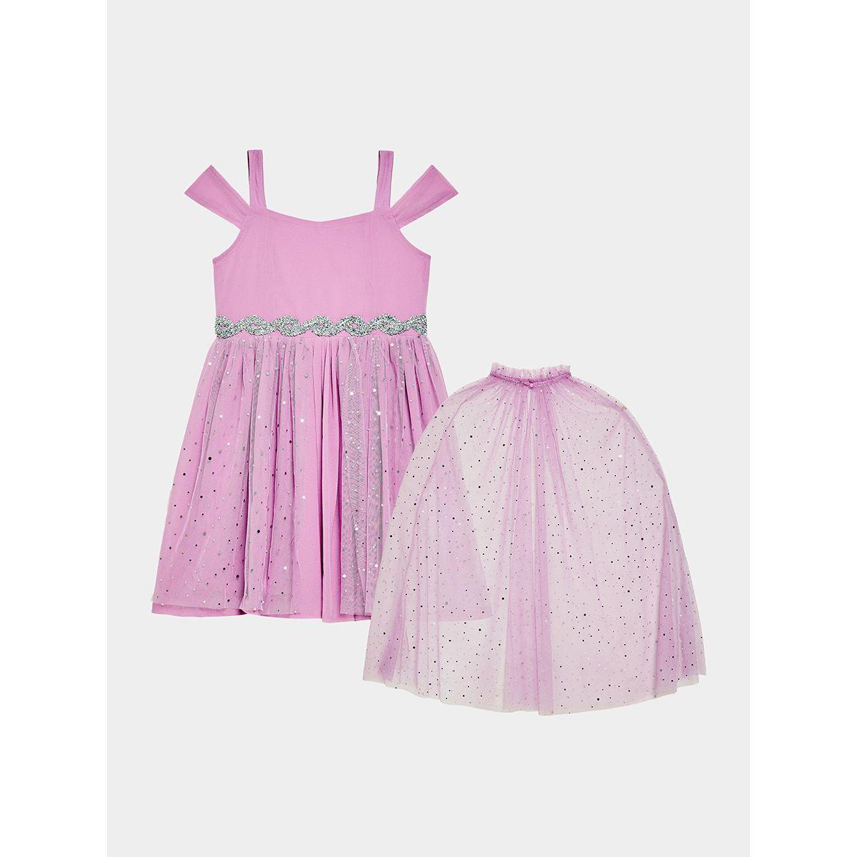 Styli Limited Cold Shoulder Embellished Dress with Cape Set-girls-clothing-dressesandjumpsuits-image-6