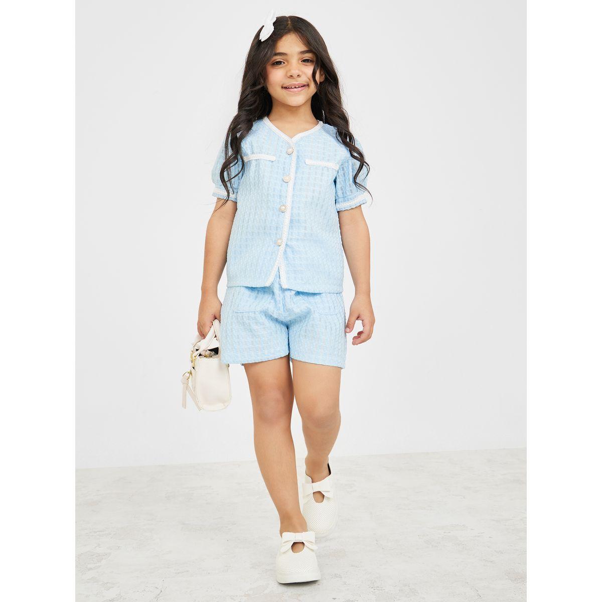 Styli Tweed Look Button Detail Blouse & Shorts Set-girls-clothing-setsandcoords-image-1