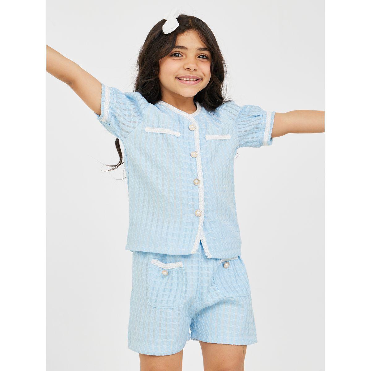 Styli Tweed Look Button Detail Blouse & Shorts Set-girls-clothing-setsandcoords-image-2