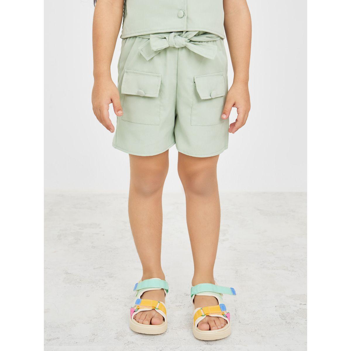 Styli Puff Sleeve Solid Top & Tie Belt Shorts Set-girls-clothing-setsandcoords-image-4