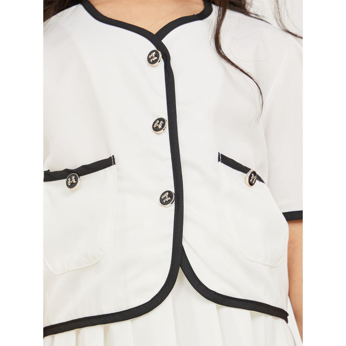 Styli Contrast Binding Blouse & Pleated Skirt Set-girls-clothing-setsandcoords-image-3