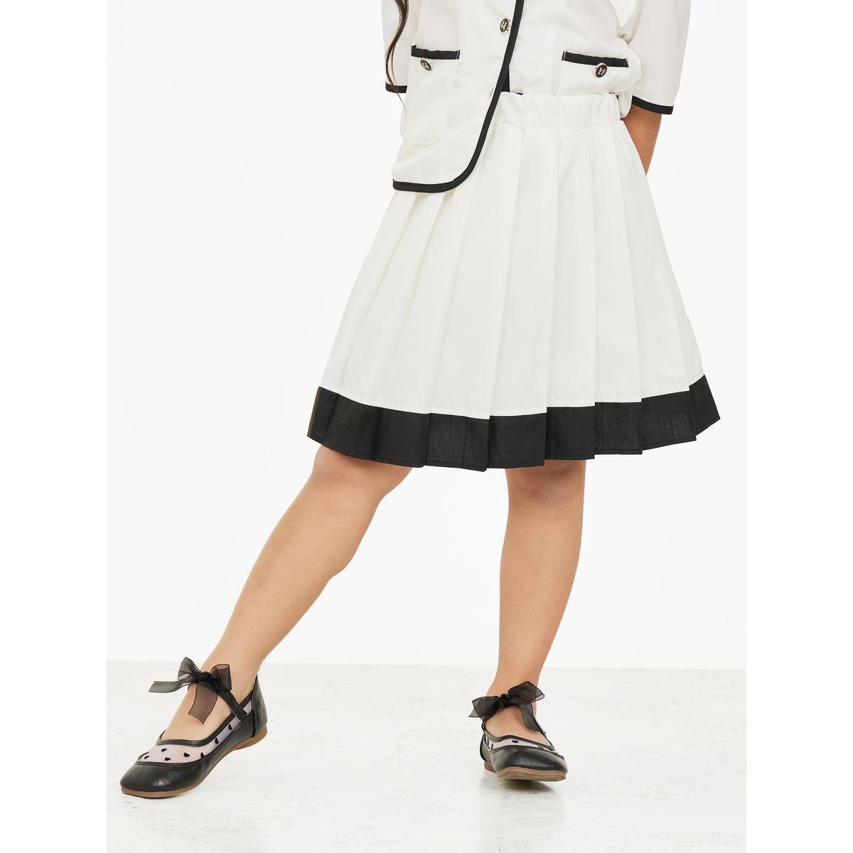 Styli Contrast Binding Blouse & Pleated Skirt Set-girls-clothing-setsandcoords-image-4