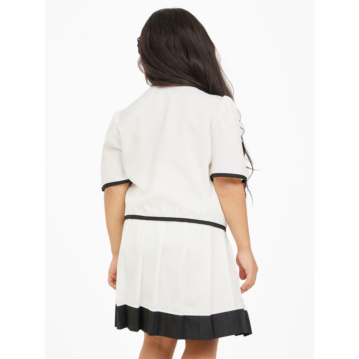 Styli Contrast Binding Blouse & Pleated Skirt Set-girls-clothing-setsandcoords-image-5