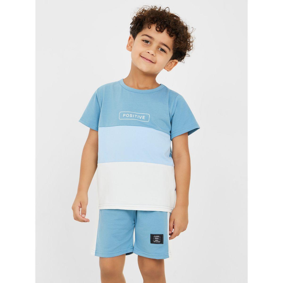 Styli Colorblock Slogan T-Shirt & Shorts Set-boys-clothing-setsandcoords-image-2
