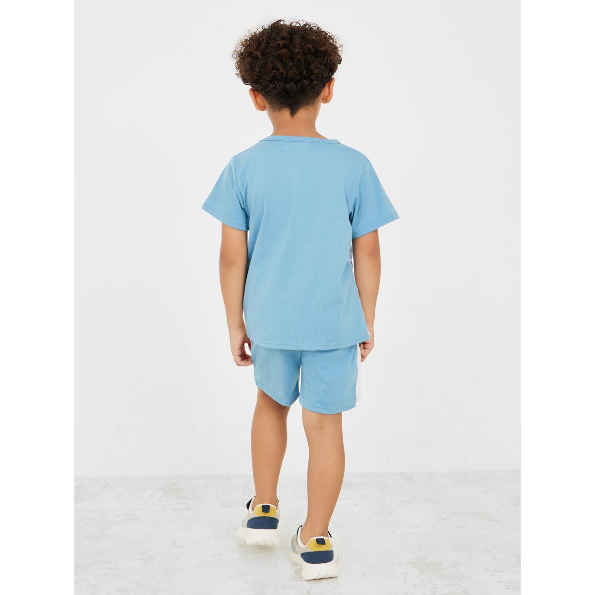Styli Colorblock Slogan T-Shirt & Shorts Set-boys-clothing-setsandcoords-image-4