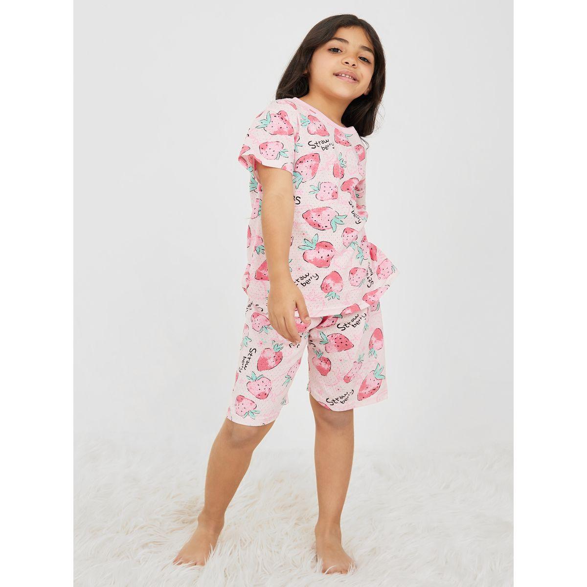 Styli Strawberry AOP T-shirt and Short Set-girls-clothing-nightwear-image-2