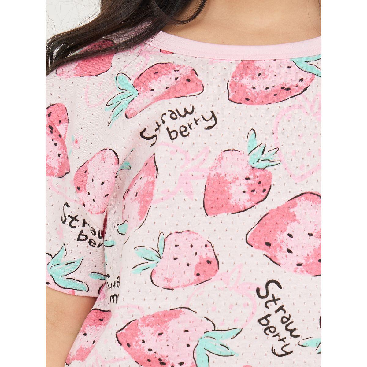 Styli Strawberry AOP T-shirt and Short Set-girls-clothing-nightwear-image-3