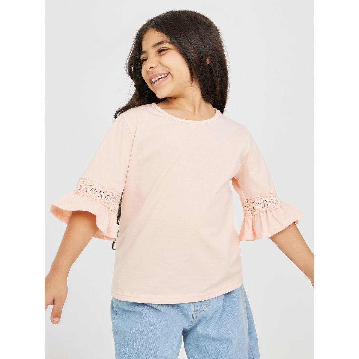 Styli Flute Sleeves Solid T-shirt-girls-clothing-tshirts-image-1
