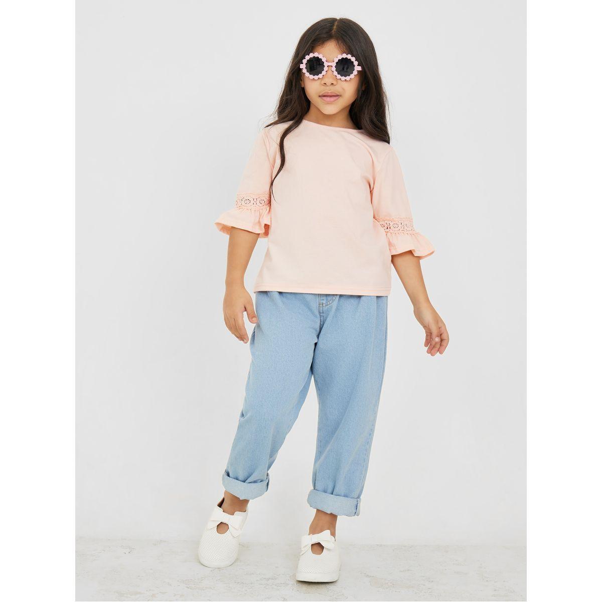 تيشيرت سادة باكمام فلوت-girls-clothing-tshirts-image-3