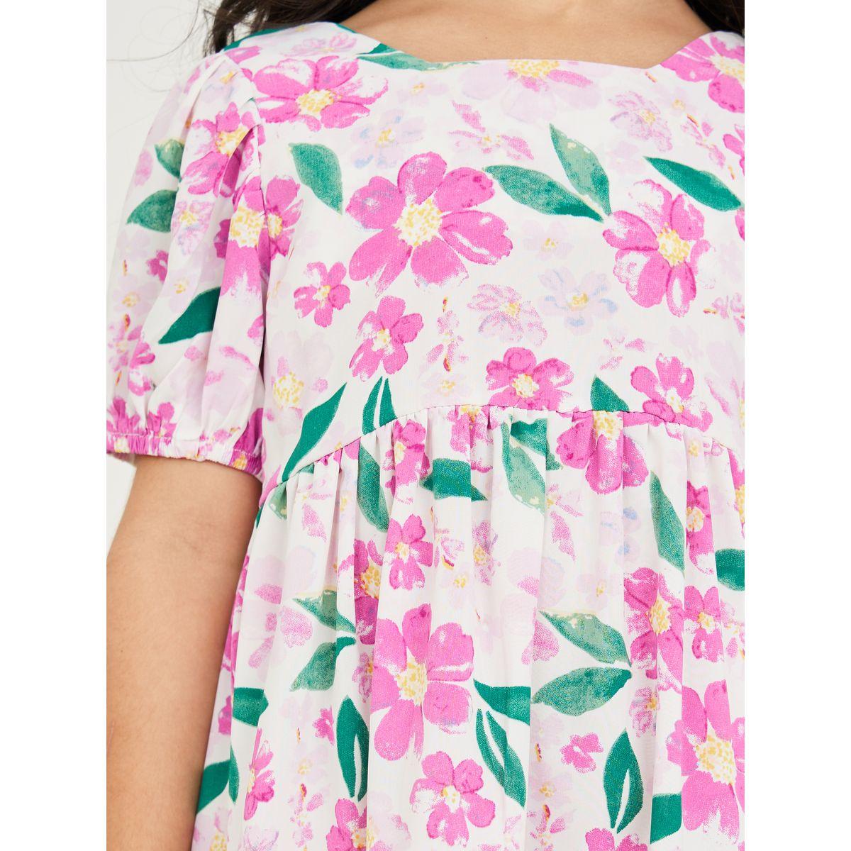 Styli Floral Print Cuffed Sleeve Dress-girls-clothing-dressesandjumpsuits-image-3