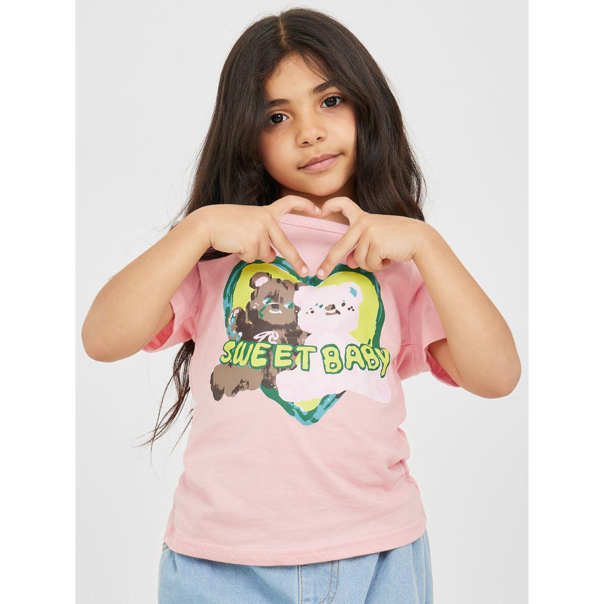تيشيرت بياقة دائرية وطبعة دب-girls-clothing-tshirts-image-1