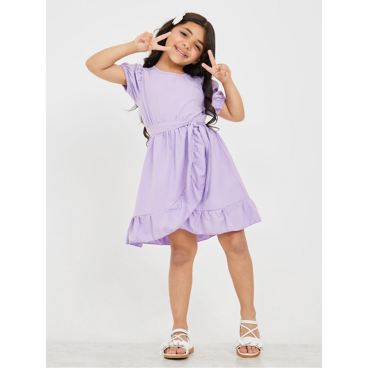 Styli Puff Sleeves Ruffle Trim Wrap Dress-girls-clothing-dressesandjumpsuits-image-1