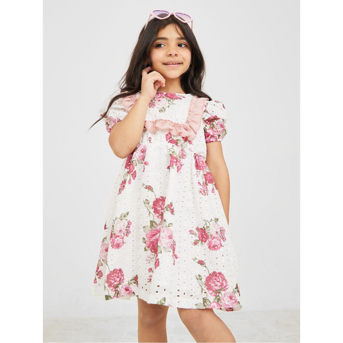 Styli Floral Print Ruffle Trim Dress-girls-clothing-dressesandjumpsuits-image-1