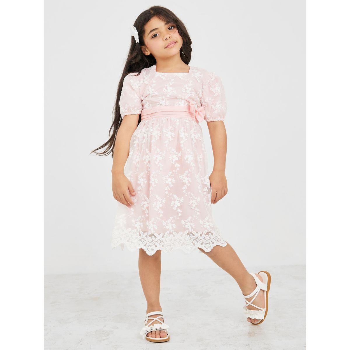 Styli Mesh Insert Bow Detail Dress-girls-clothing-dressesandjumpsuits-image-2