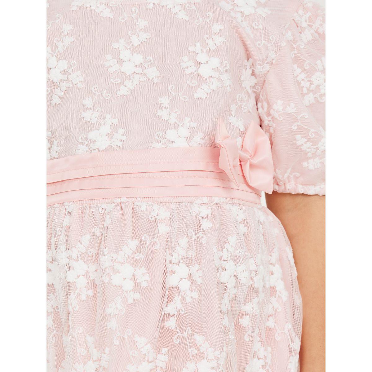 Styli Mesh Insert Bow Detail Dress-girls-clothing-dressesandjumpsuits-image-4