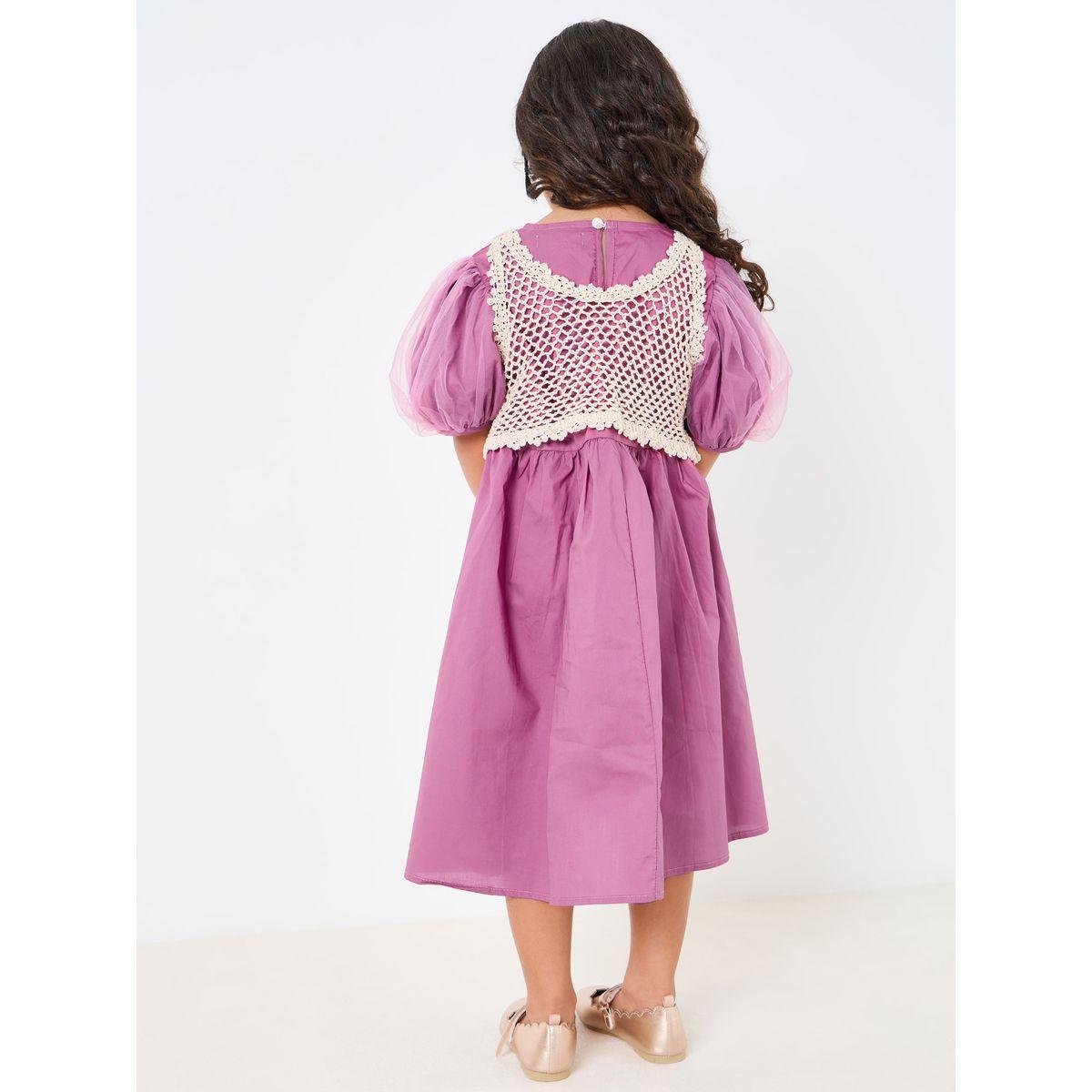 فستان بأكمام منفوشة وتداخل كروشيه-girls-clothing-dressesandjumpsuits-image-4