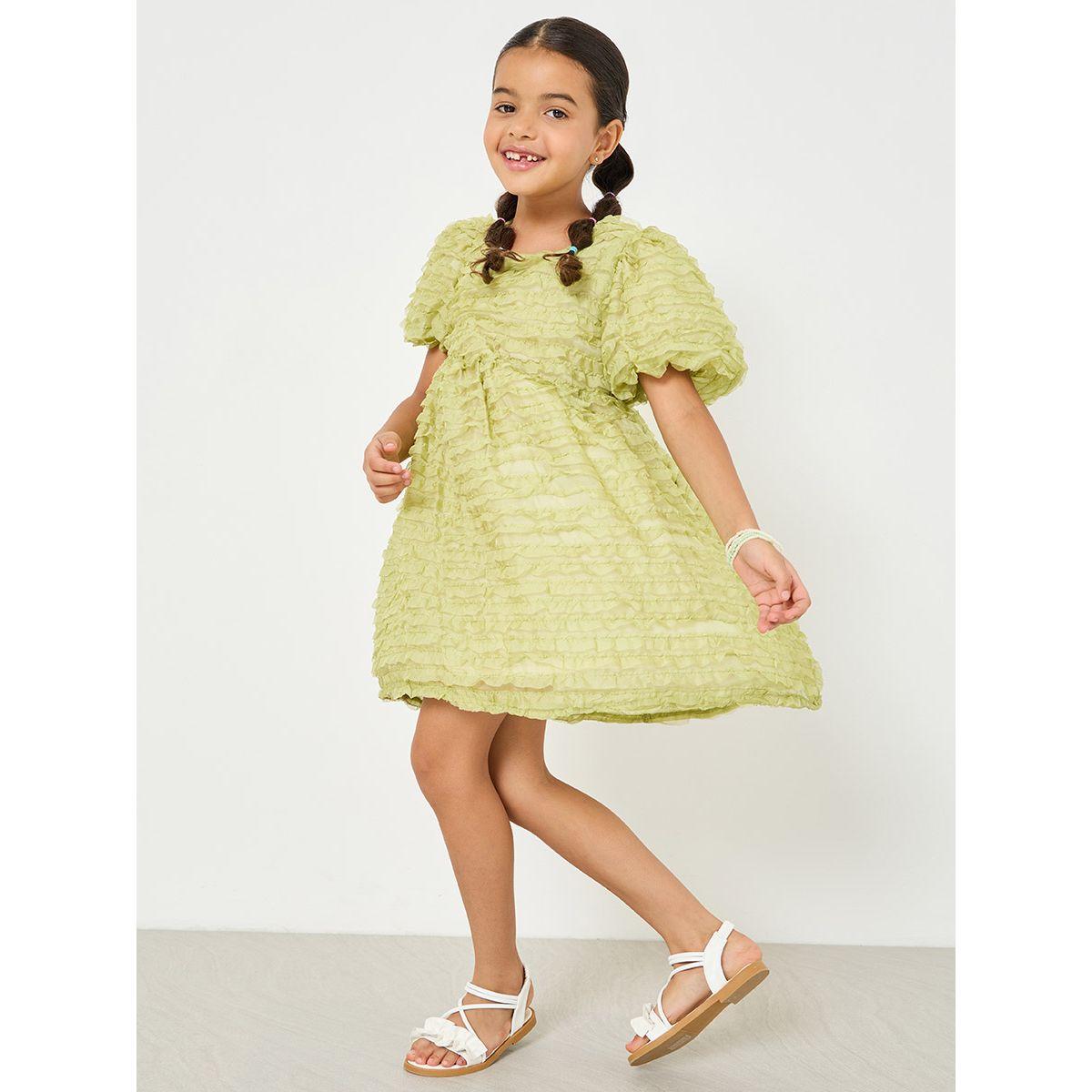 Styli Ruffled Puff Sleeve Dress with Bow Detail-girls-clothing-dressesandjumpsuits-image-1