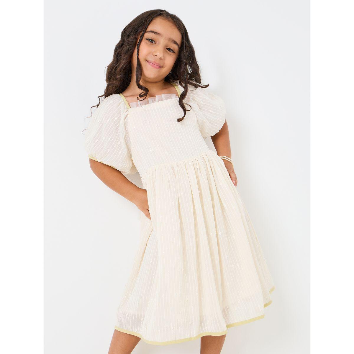 Styli Sequined Puff Sleeve Dress with Bow Tie-girls-clothing-dressesandjumpsuits-image-1