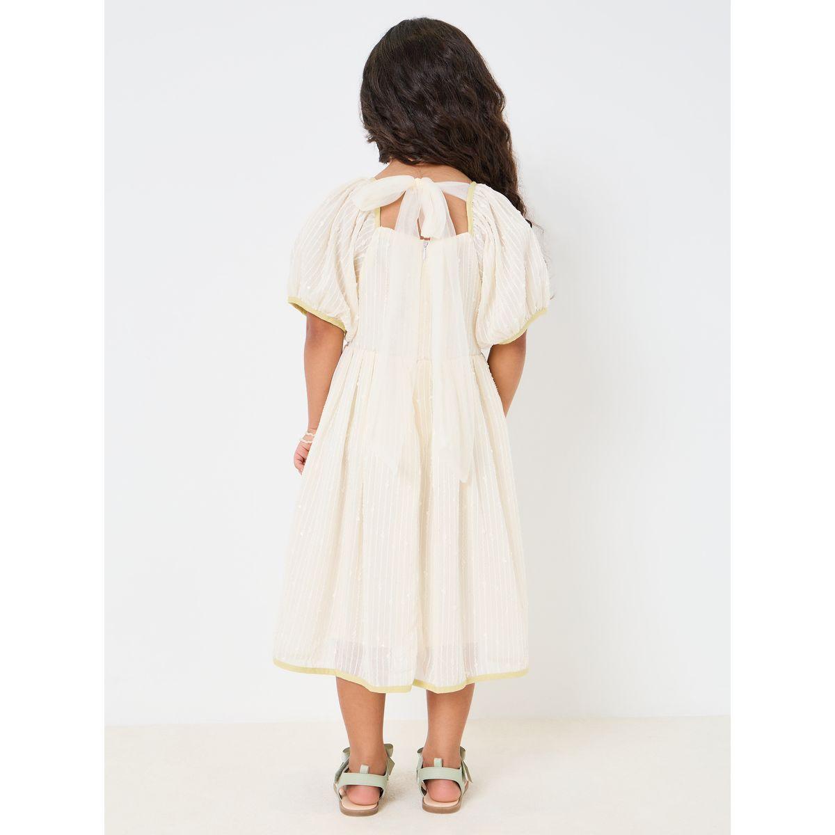 Styli Sequined Puff Sleeve Dress with Bow Tie-girls-clothing-dressesandjumpsuits-image-4