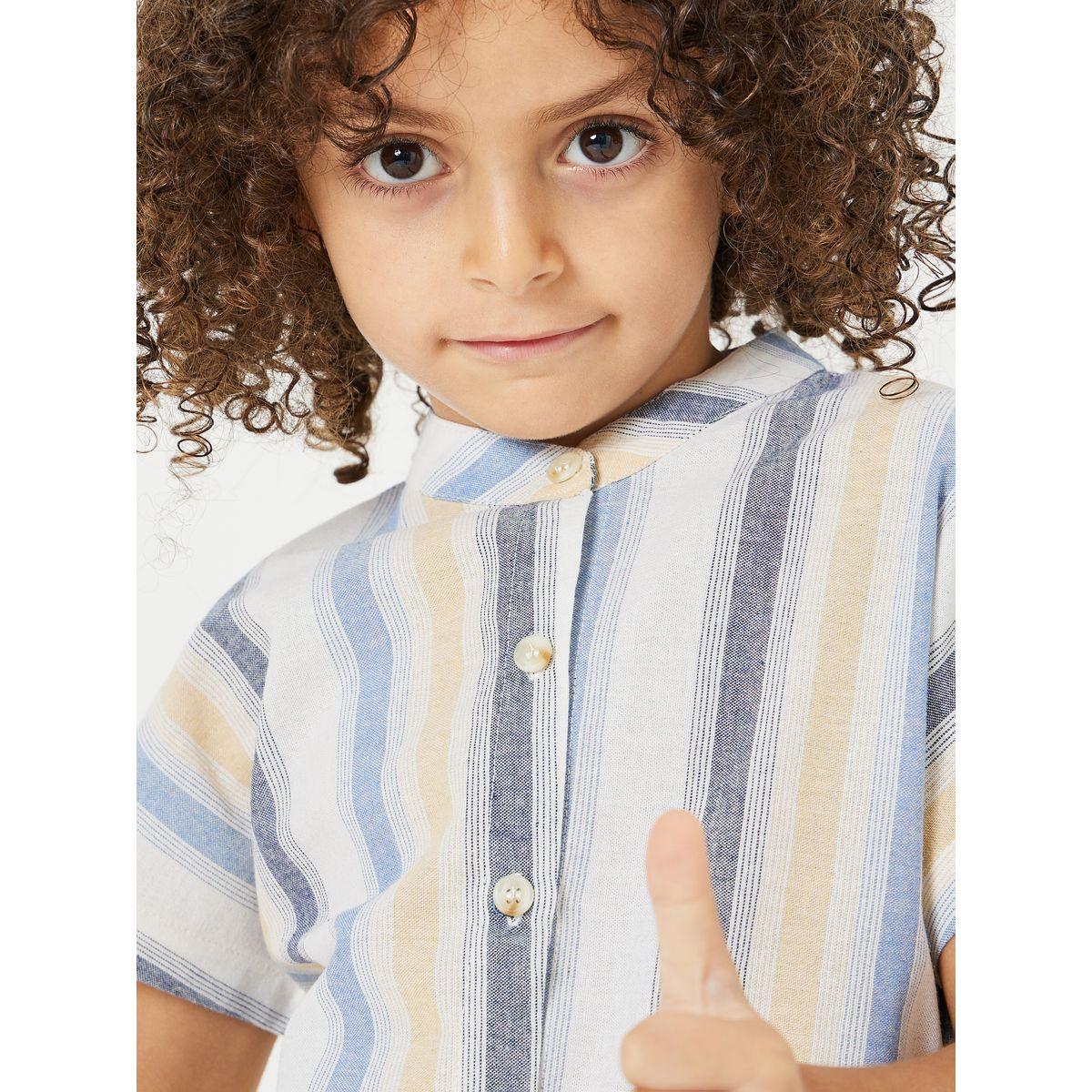 Styli Stand Collar Striped Shirt & Shorts Set-boys-clothing-setsandcoords-image-4