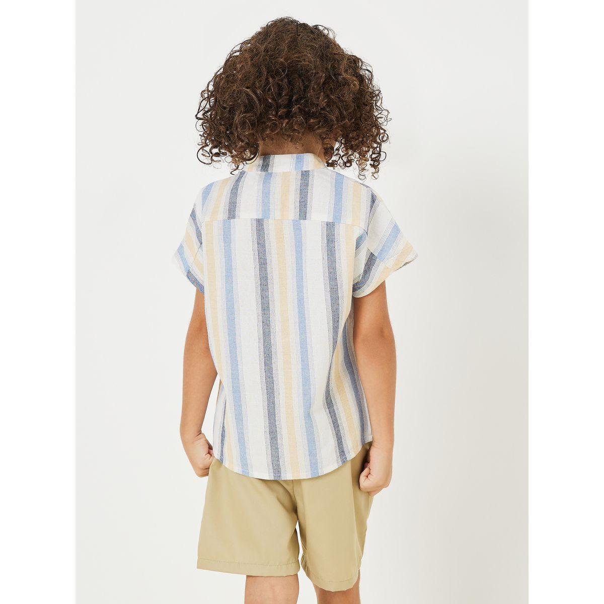 Styli Stand Collar Striped Shirt & Shorts Set-boys-clothing-setsandcoords-image-5