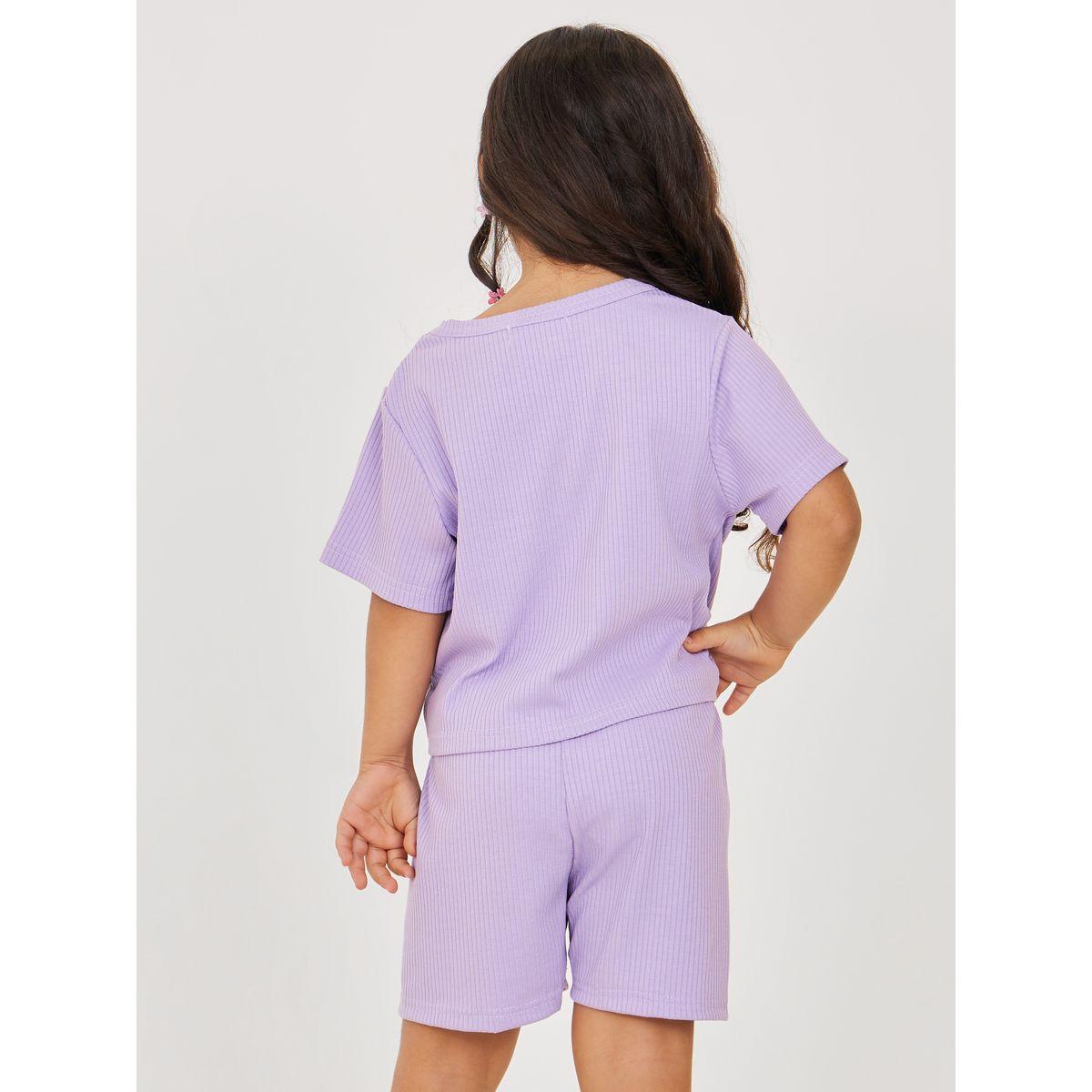 Styli Knot Detail Ribbed T-Shirt & Shorts Set-girls-clothing-setsandcoords-image-5