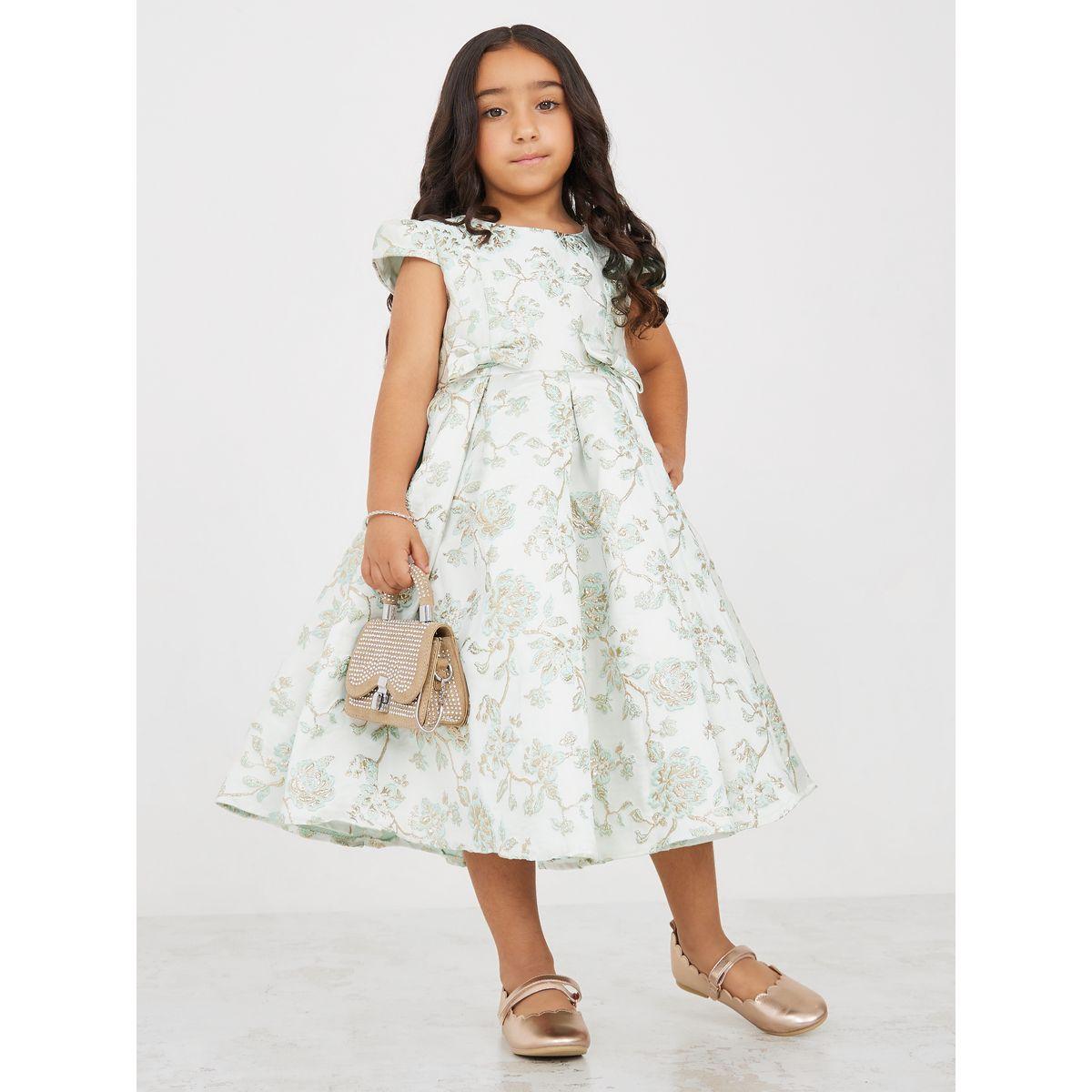 Styli Jacquard Textured Bow Detail Party Dress-girls-clothing-dressesandjumpsuits-image-1