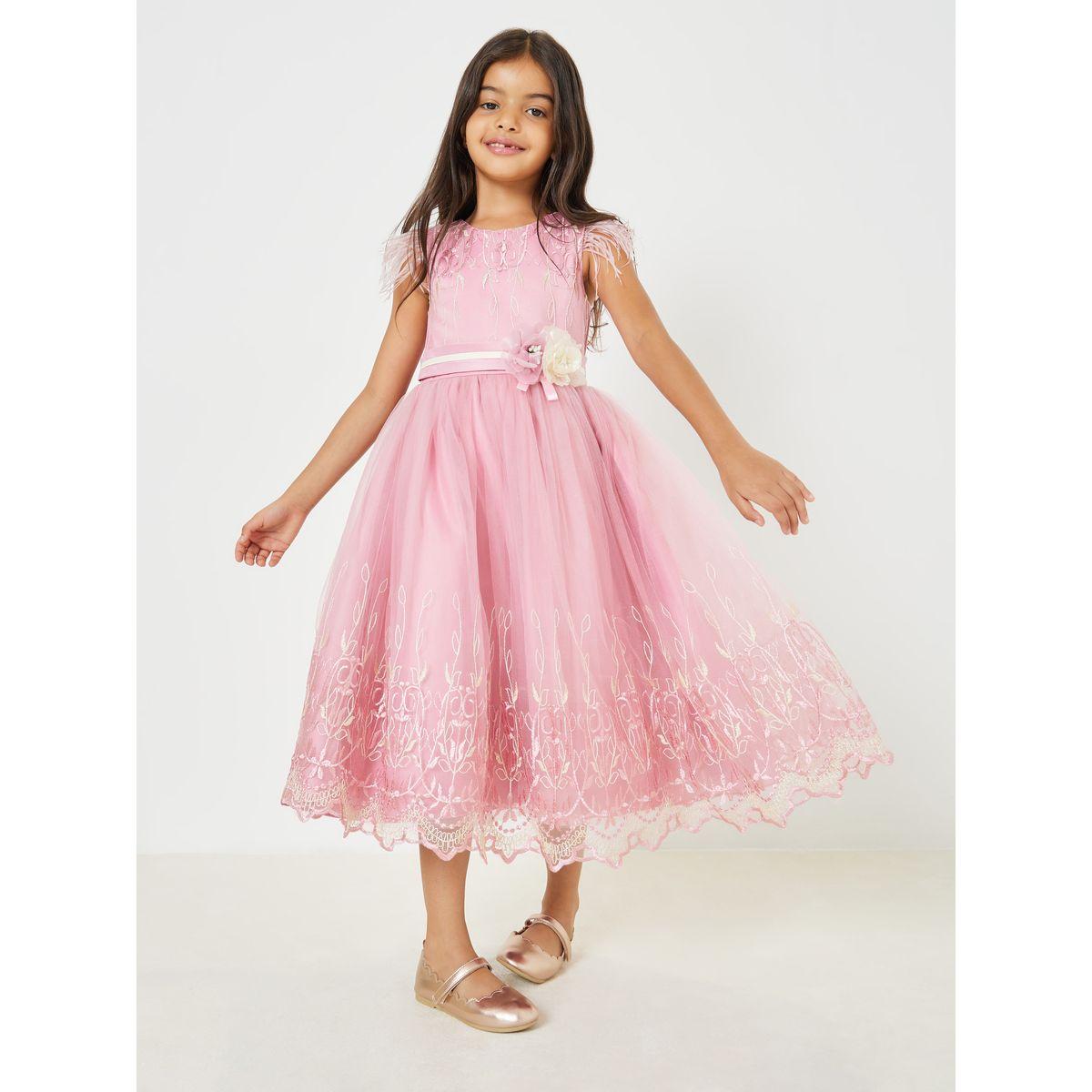 Styli Bow Applique Embroidered Mesh Gown Dress-girls-clothing-dressesandjumpsuits-image-1