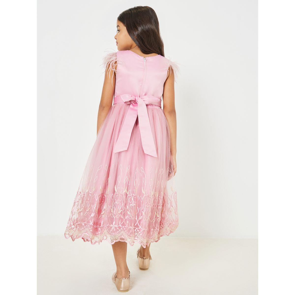 Styli Bow Applique Embroidered Mesh Gown Dress-girls-clothing-dressesandjumpsuits-image-4