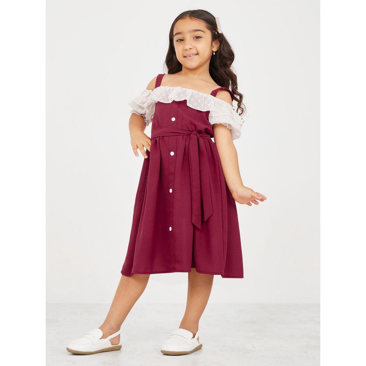 فستان بأكتاف مكشوفة ومُزين بكشكش-girls-clothing-dressesandjumpsuits-image-2