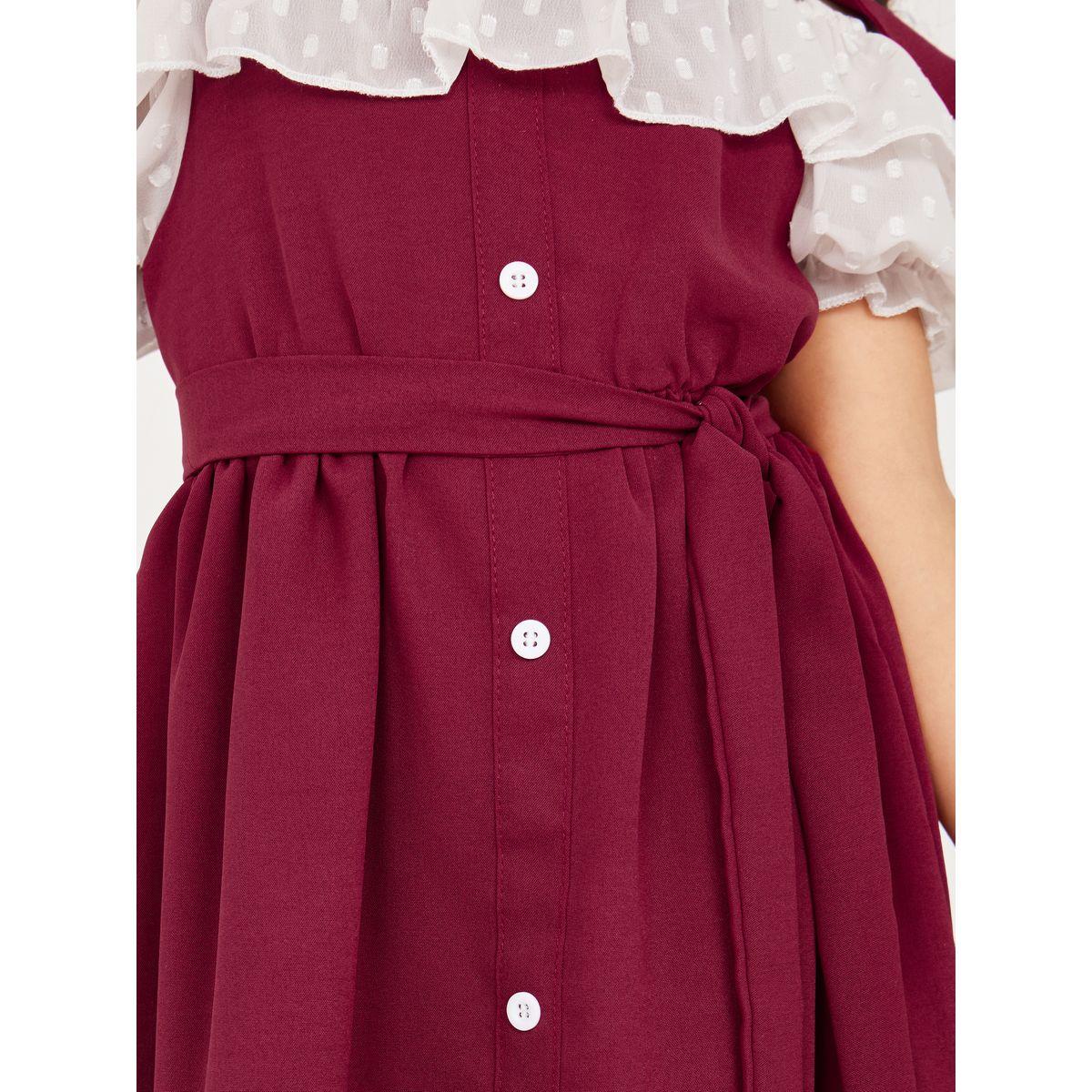 Styli Ruffle Swiss Dot Trim Cold Shoulder Cami Dress-girls-clothing-dressesandjumpsuits-image-3