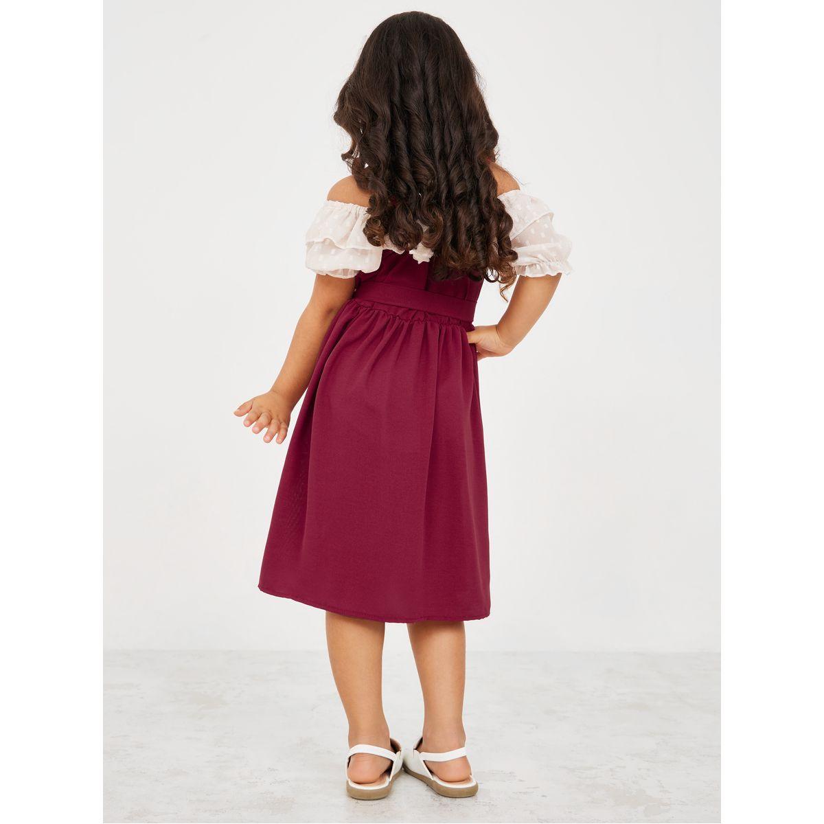 Styli Ruffle Swiss Dot Trim Cold Shoulder Cami Dress-girls-clothing-dressesandjumpsuits-image-4
